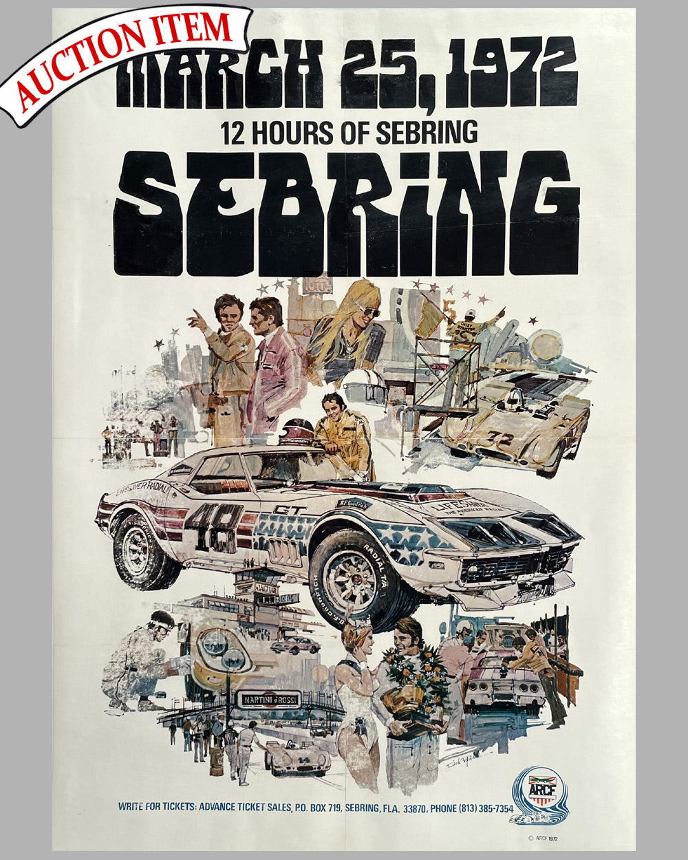 1972 - 12 Hours of Sebring original event poster by Dick Pahl, U.S.A.
