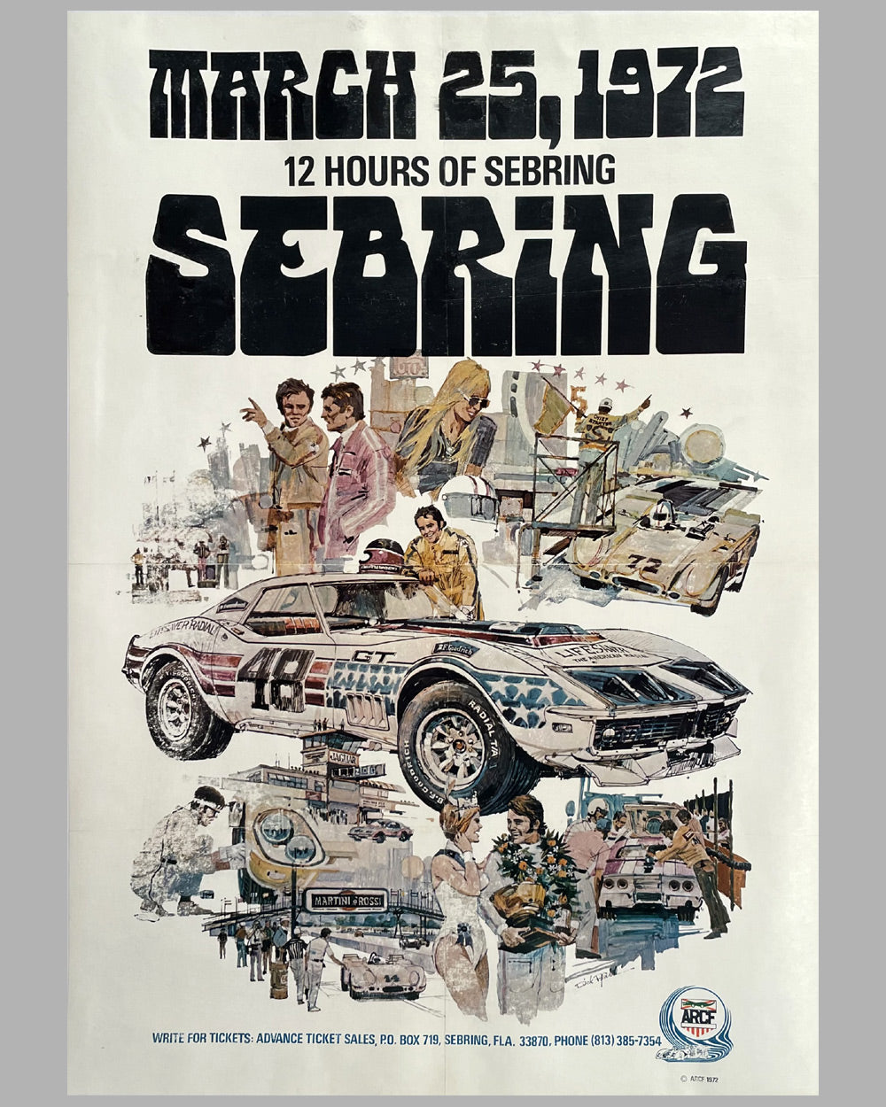 1972 - 12 Hours of Sebring original event poster by Dick Pahl, U.S.A.
