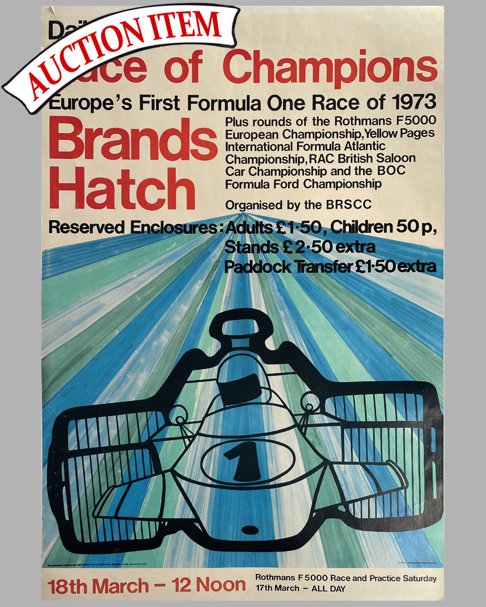 1973 Formula 1 Race of Champions original race poster by Han Burrows