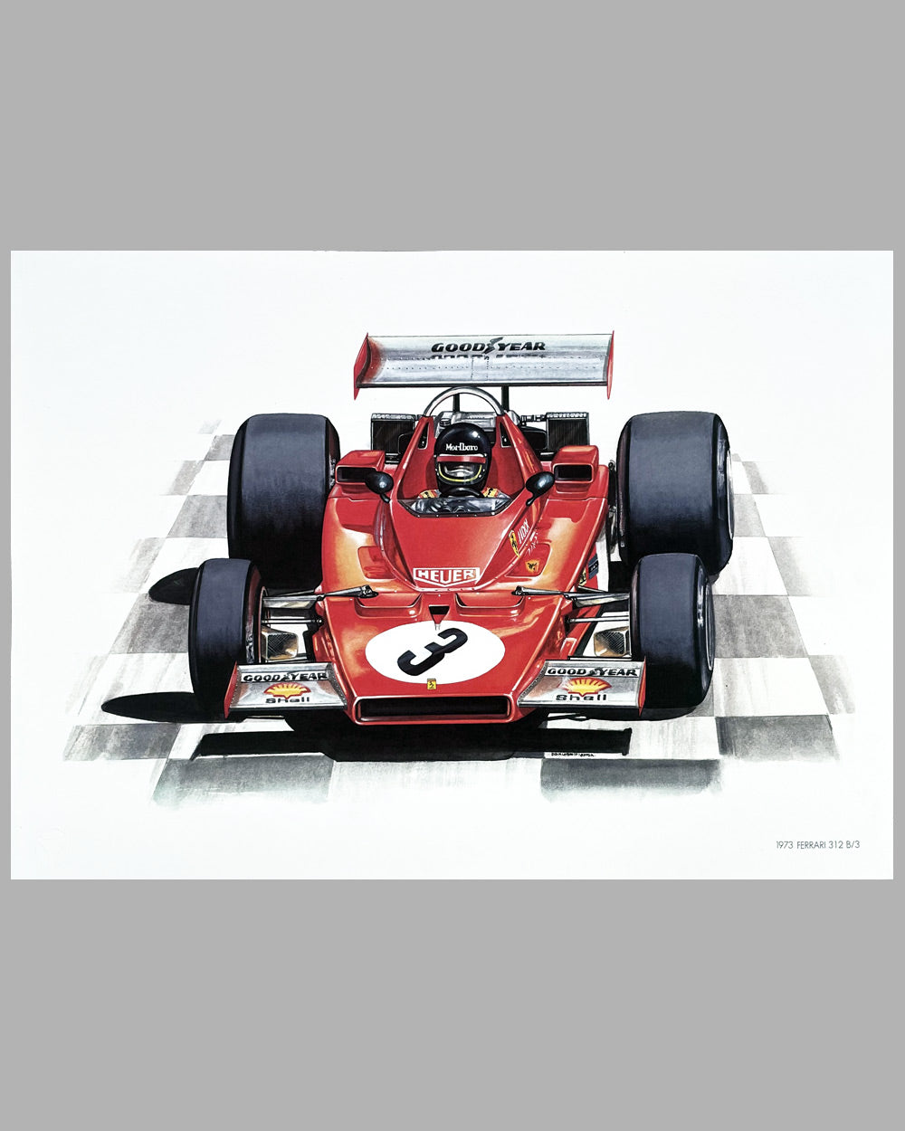 1973 Ferrari 312 B3 Formula 1 car print by Paolo d’Alessio, 1987