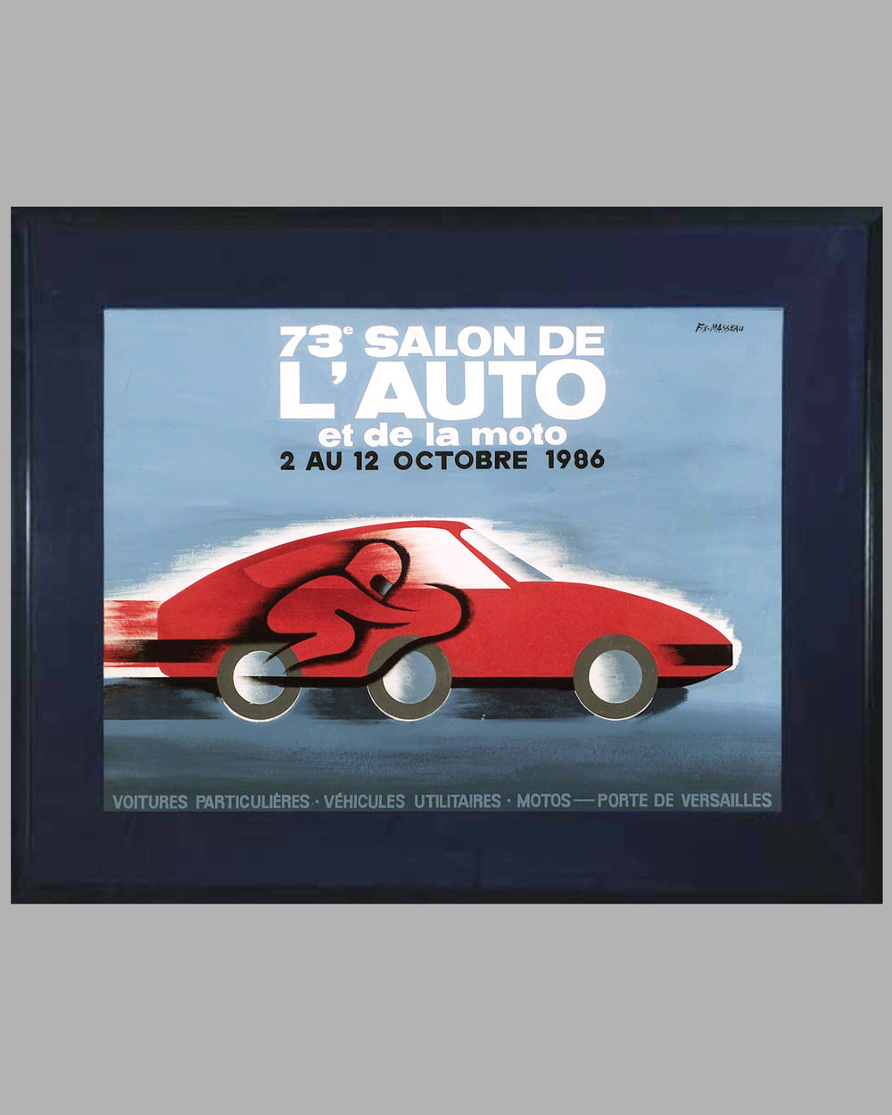 73rd Paris Auto & Motorcycle Show large painting by Pierre Fix-Masseau, France, 1986