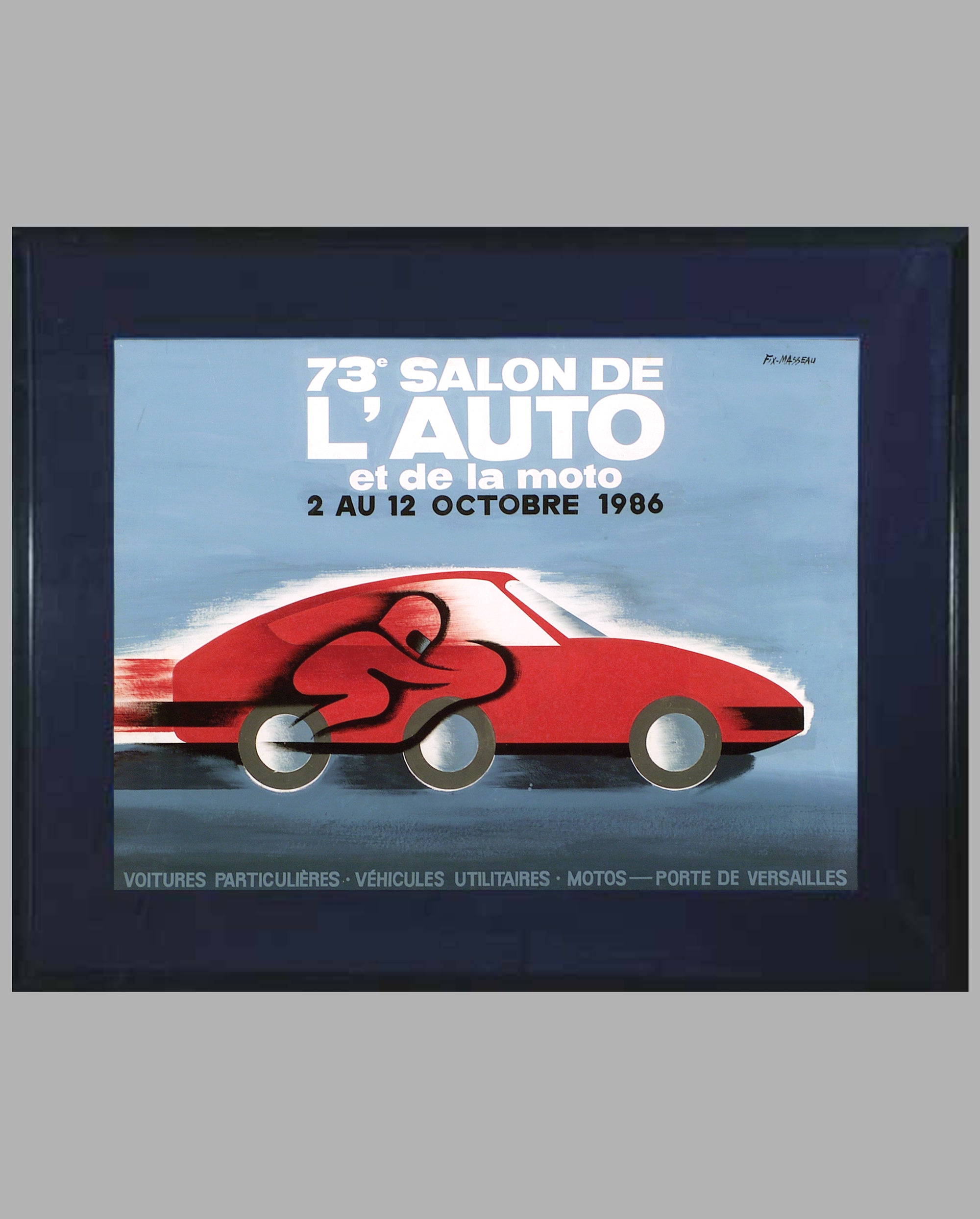 73rd Paris Auto & Motorcycle Show large painting by Pierre Fix-Masseau, France, 1986
