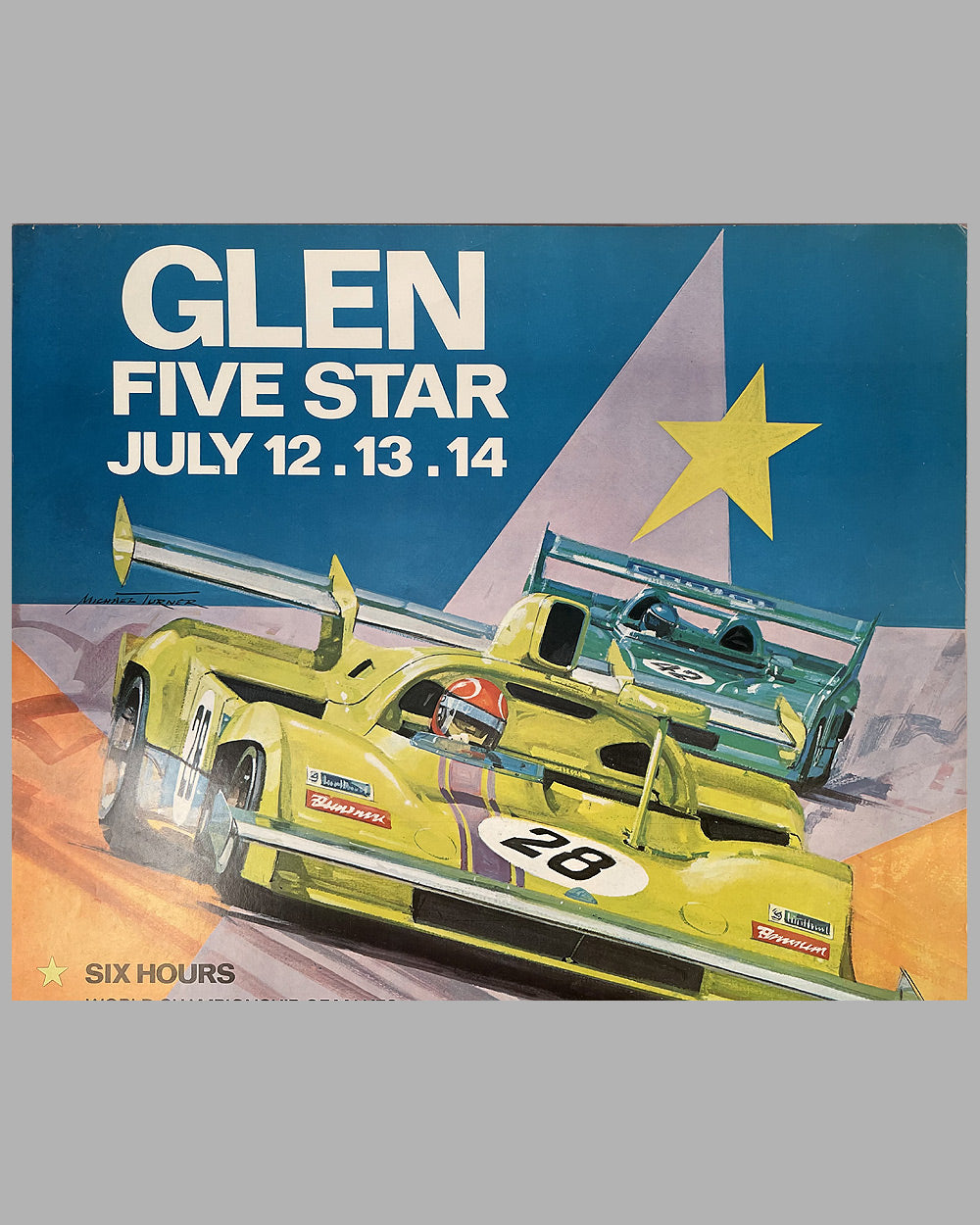 Promotional poster for Glen Five Star race event with a racing car and star graphic.