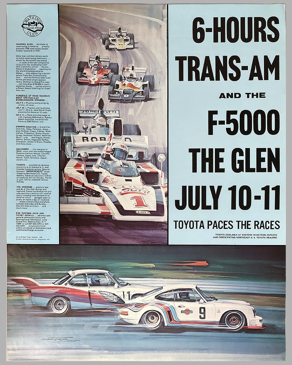 1976 6 Hours of Watkins Glen, Trans Am & Formula 5000 poster by Michael Turner