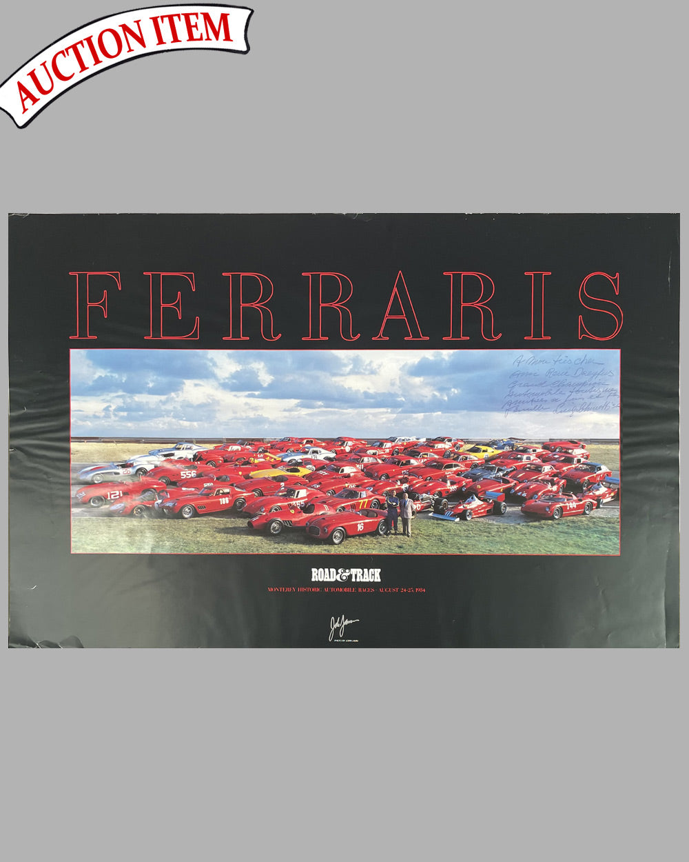 Ferraris featured marque at the Monterey Historic Races 1984 original Road &amp; Track poster