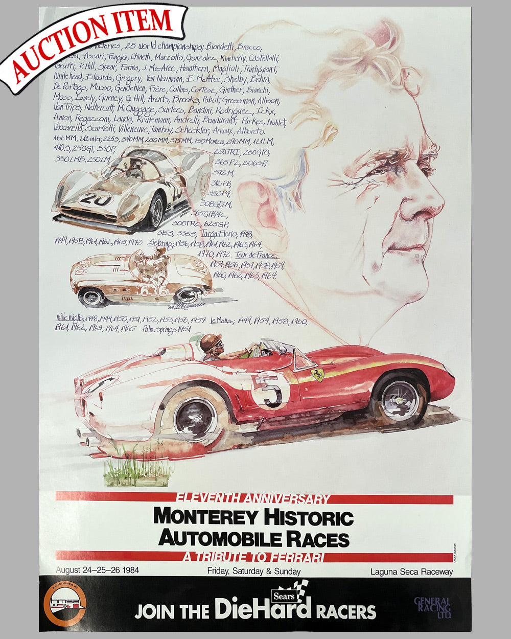 1984 Monterey Historic Automobile Races “A Tribute to Ferrari” poster by Chuck Queener
