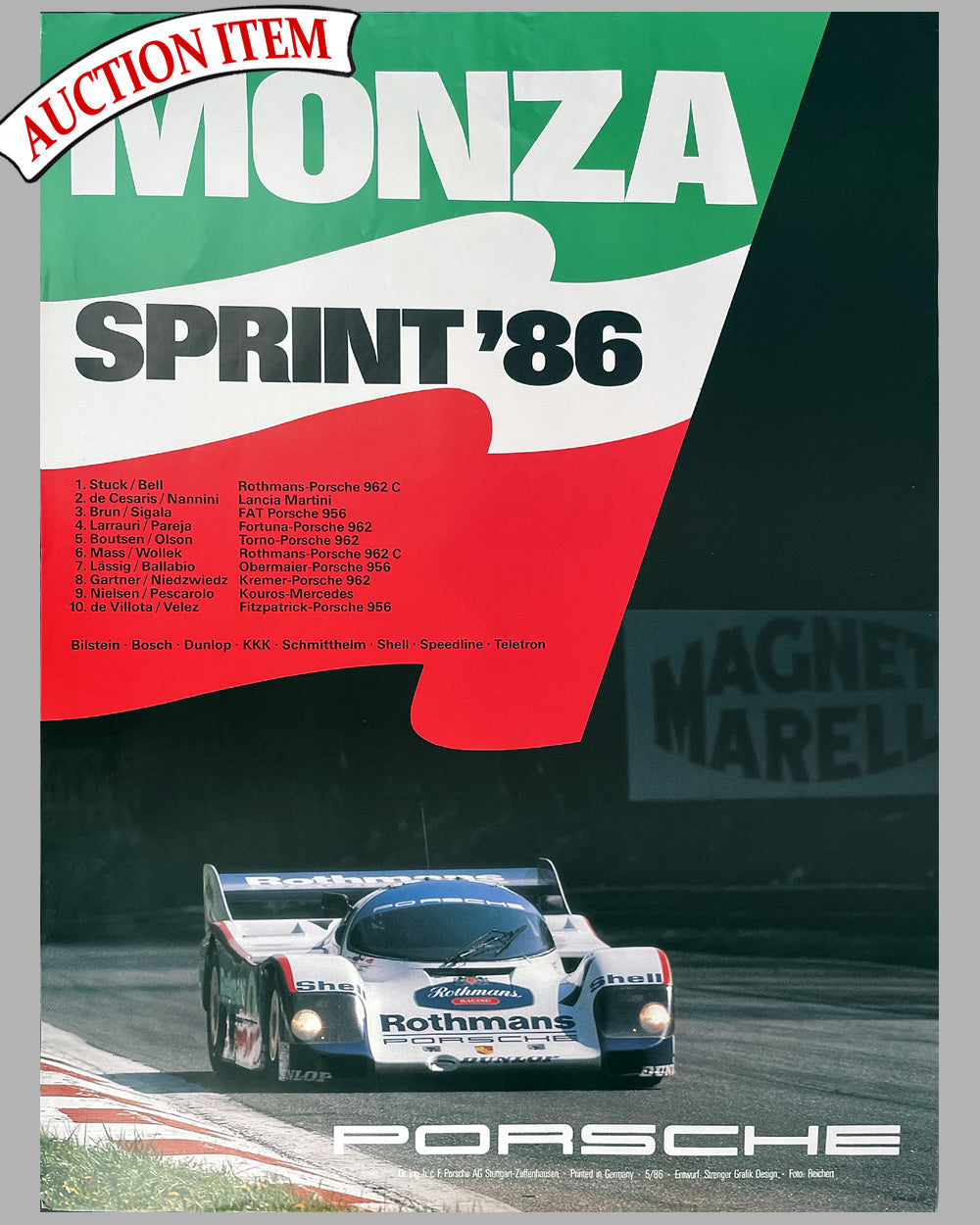 Monza Sprint 1986 Porsche original victory poster