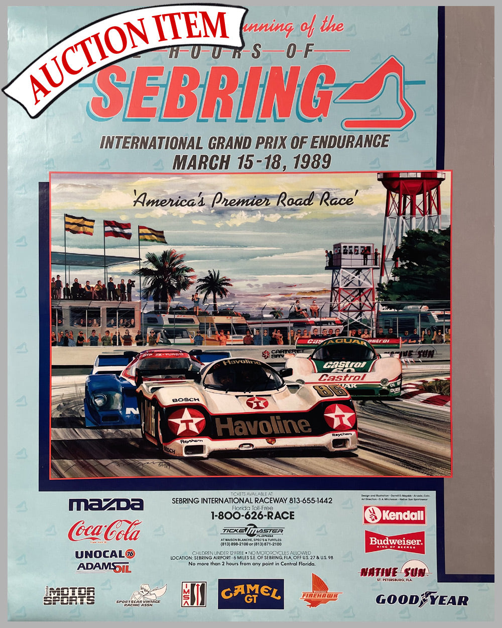 12 Hours of Sebring 1989 original race poster by Darrell Mayabb