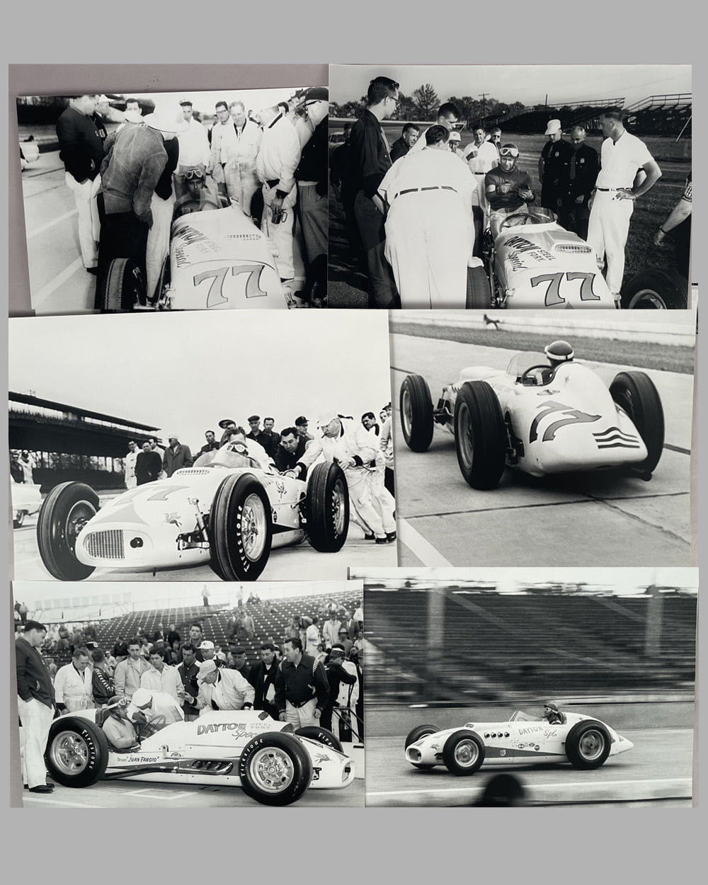 Collection of 9 b&w photographs of Juan Manuel Fangio at the 1958 Indianapolis trials 3