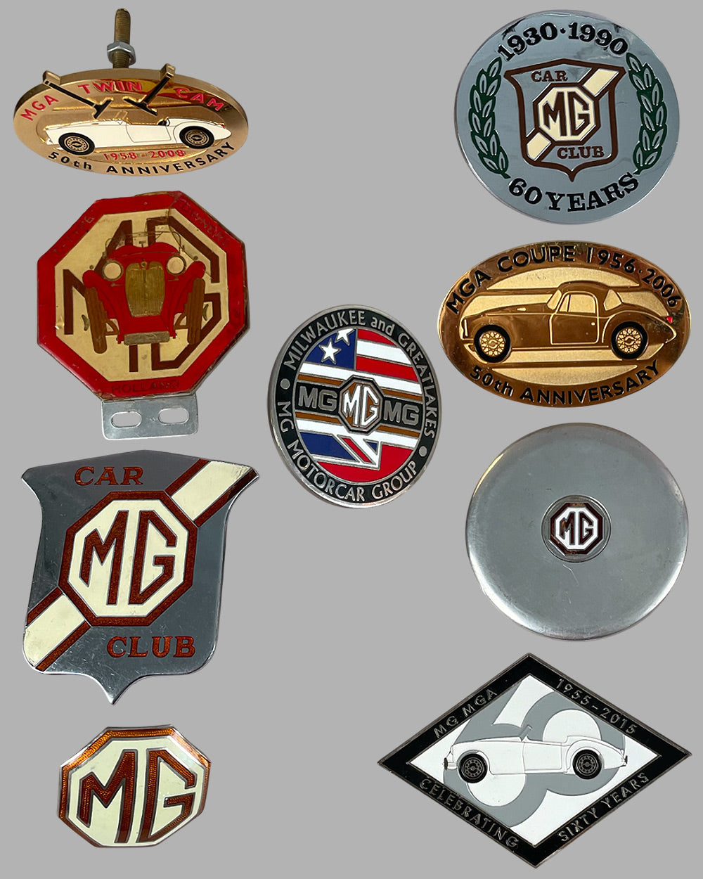 Collection of 9 various MG badges