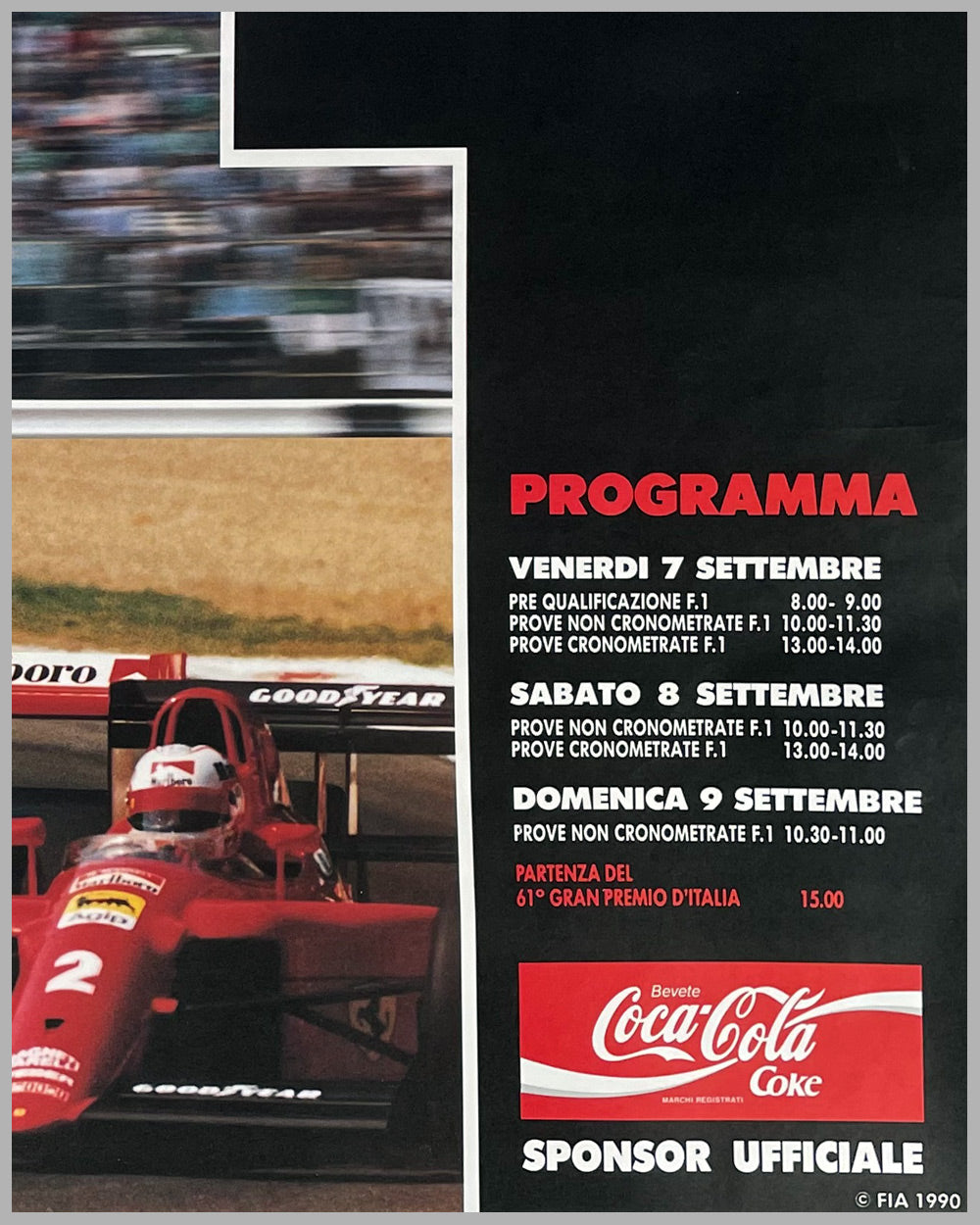 1990 Coca-Cola Grand Prix of Italy official event poster - l'art et  l'automobile