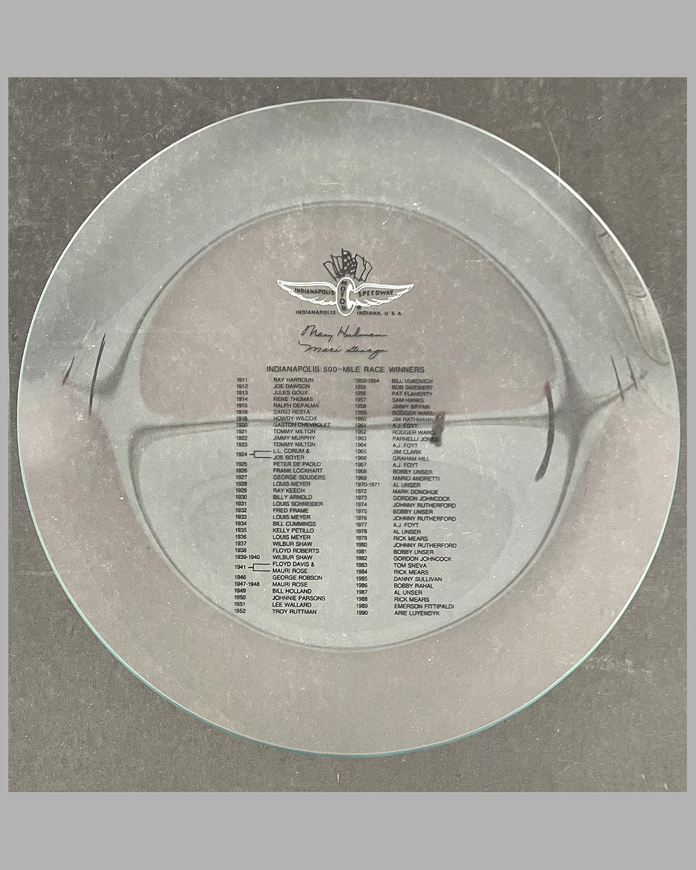 Indianapolis Motor Speedway 1990 round glass tray
