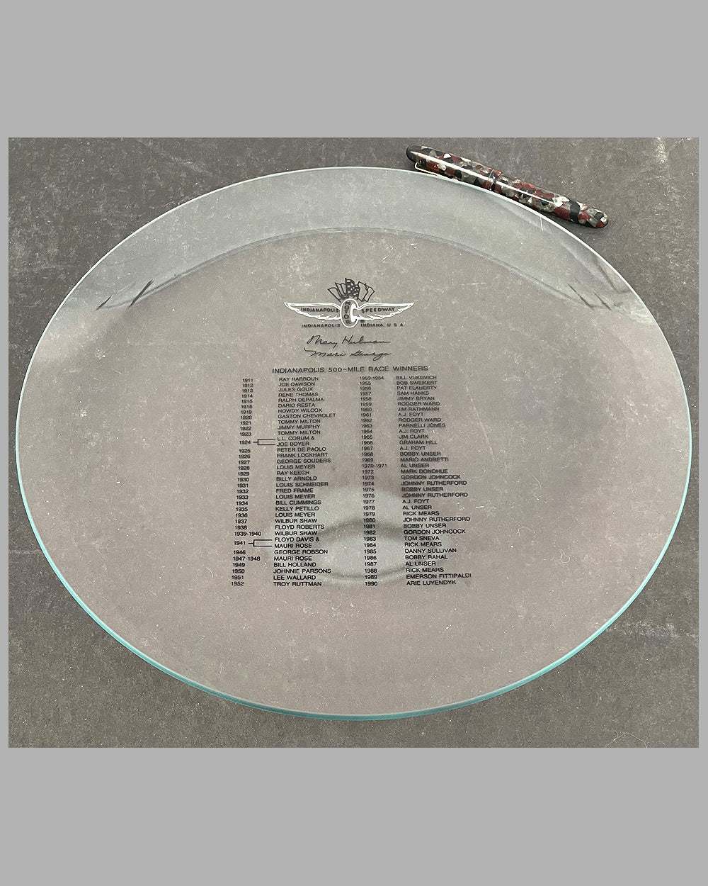 Indianapolis Motor Speedway 1990 round glass tray 2