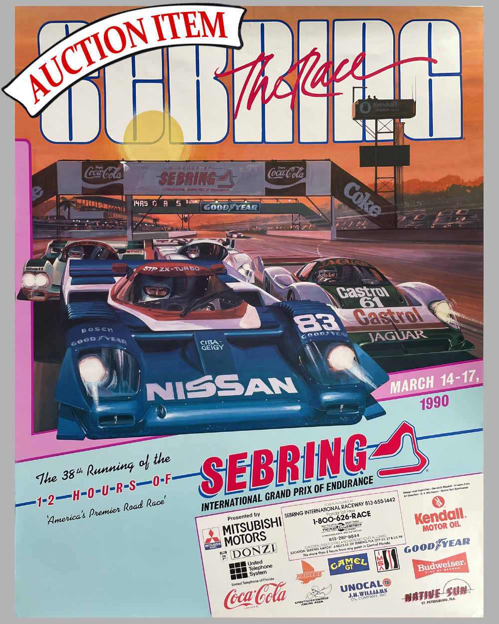 12 Hours of Sebring 1990 original race poster by Darrell Mayabb