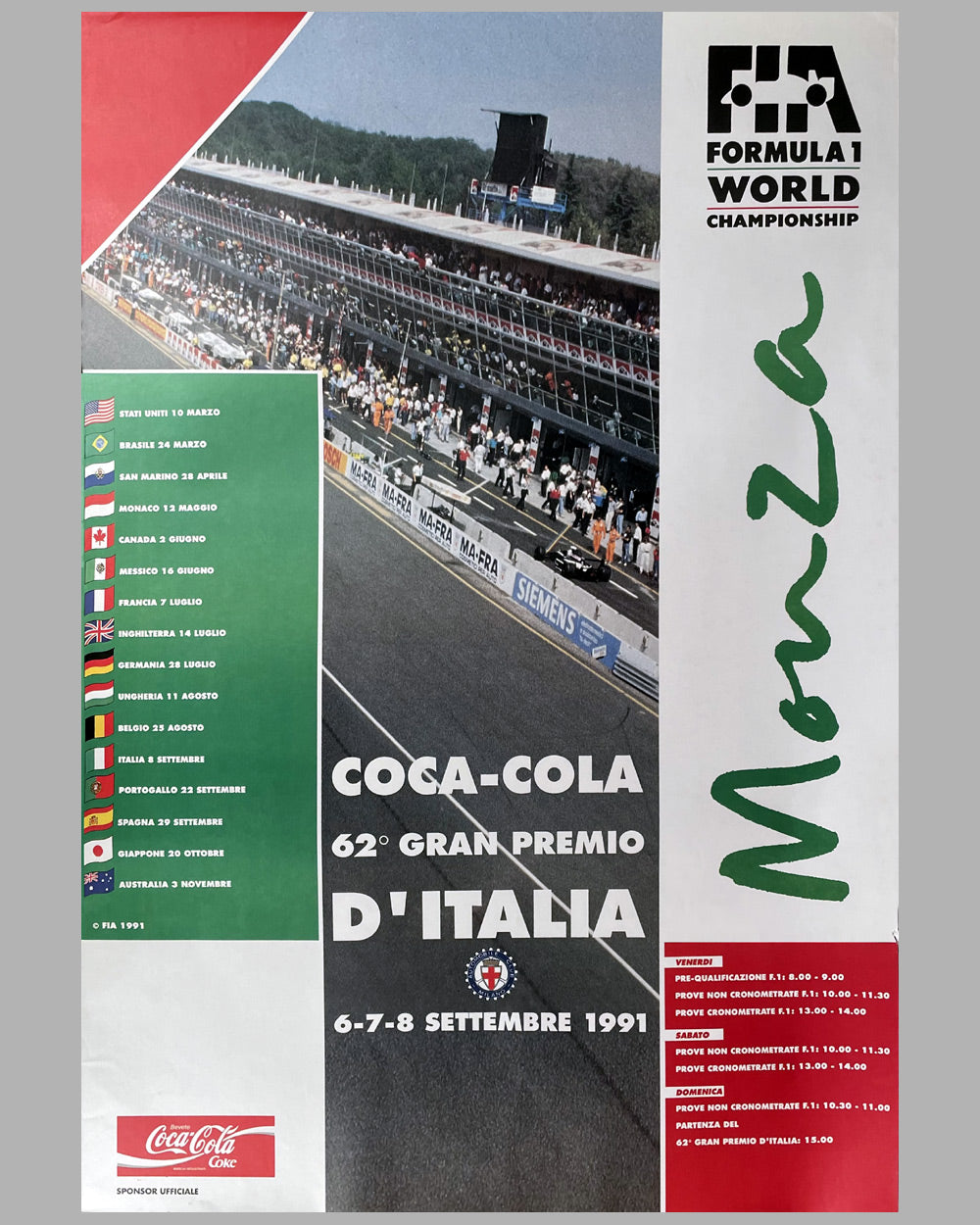 1991 Coca-Cola Grand Prix of Italy official event poster - l'art