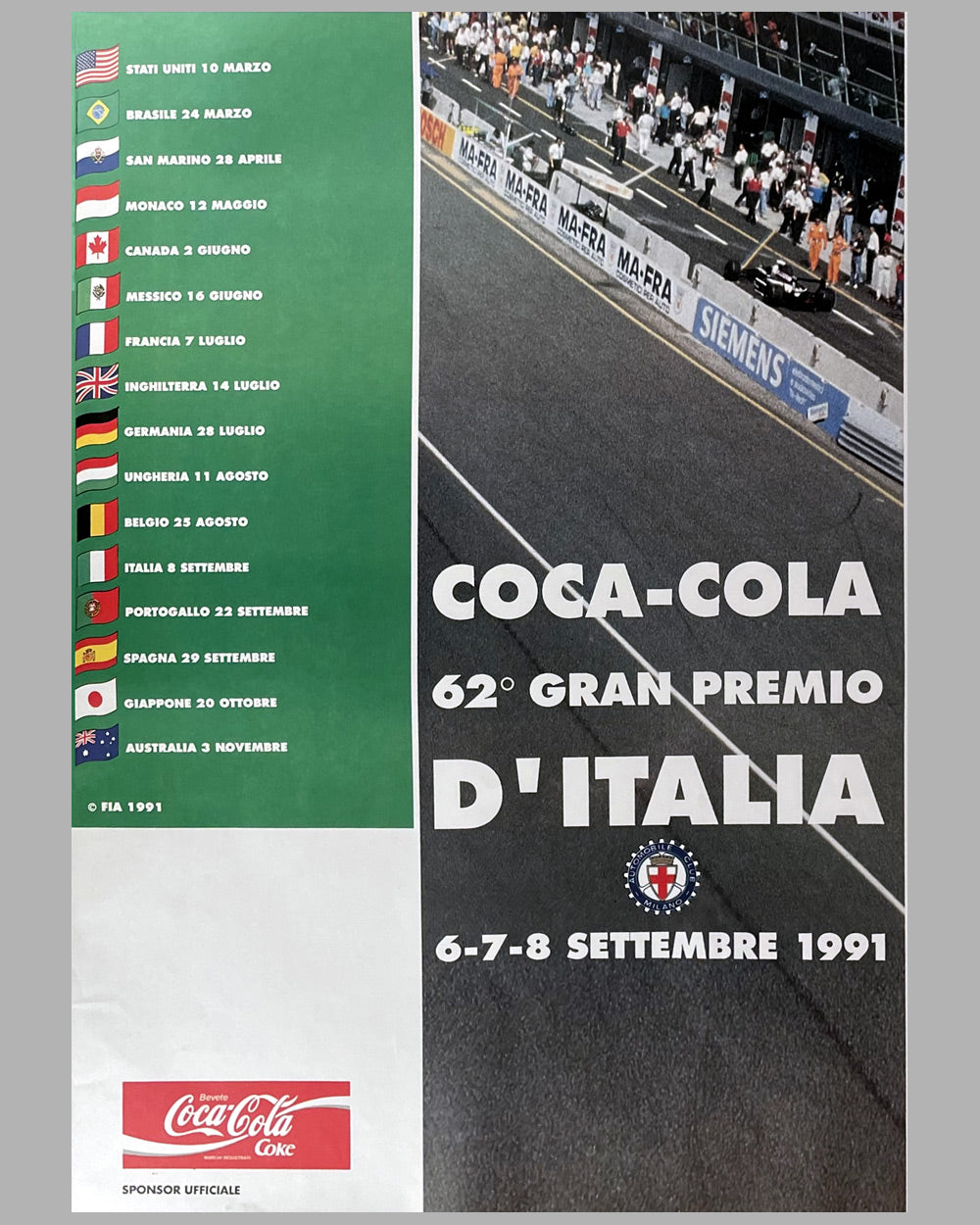 1991 Coca-Cola Grand Prix of Italy official event poster 2