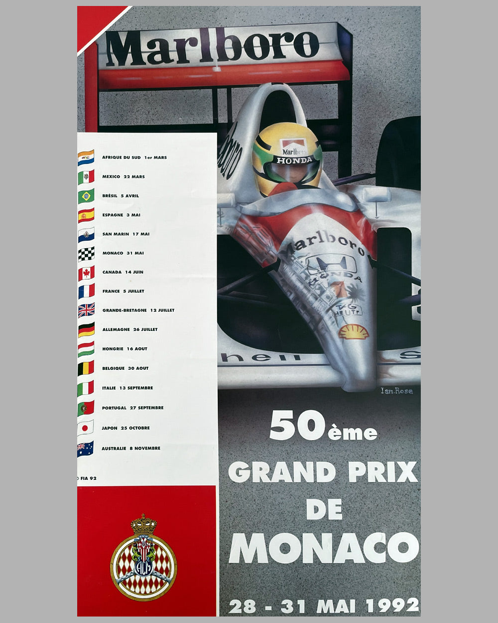 50th Grand Prix de Monaco original race poster, 1992