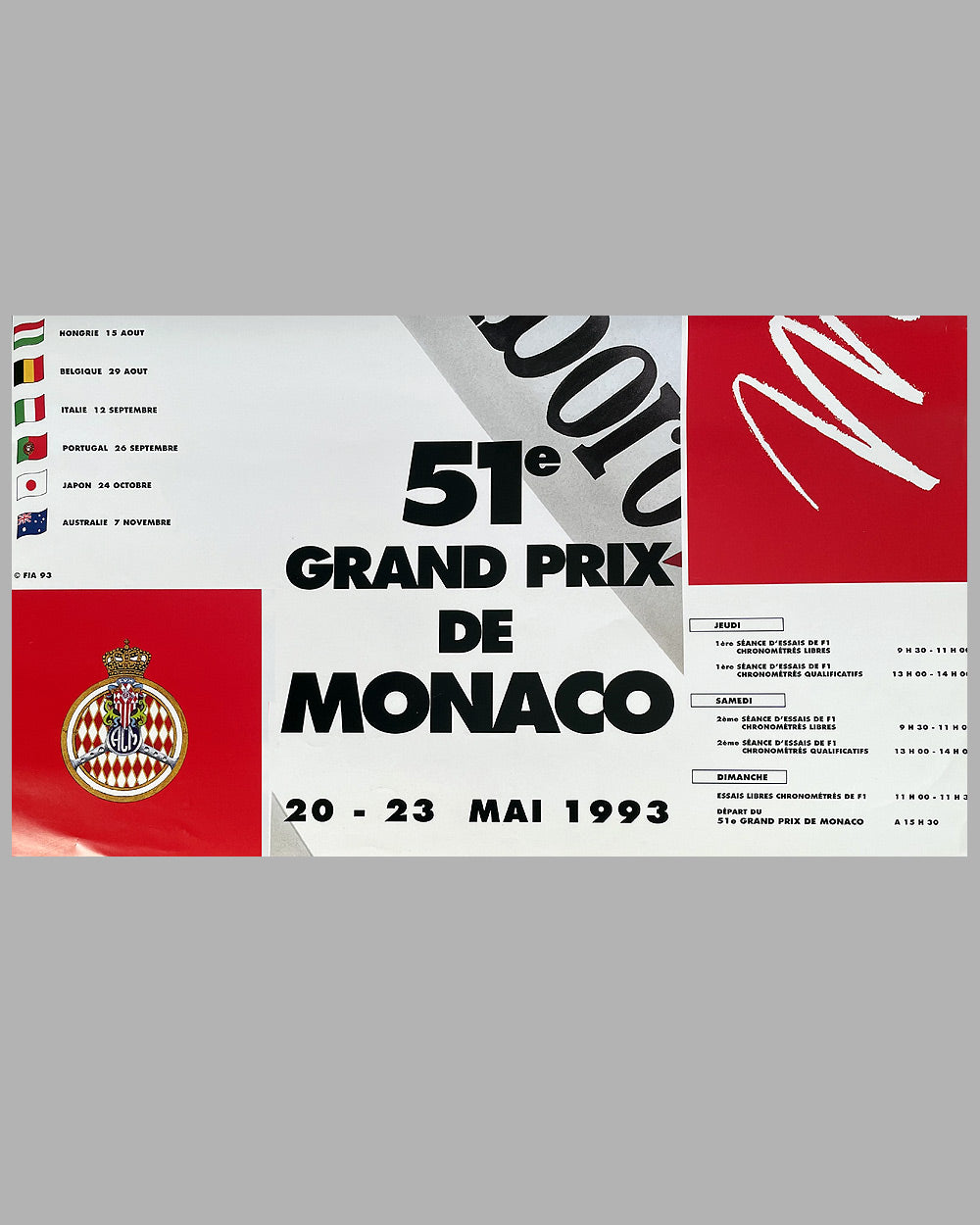 Grand Prix of Monaco 1993 official and original poster 3