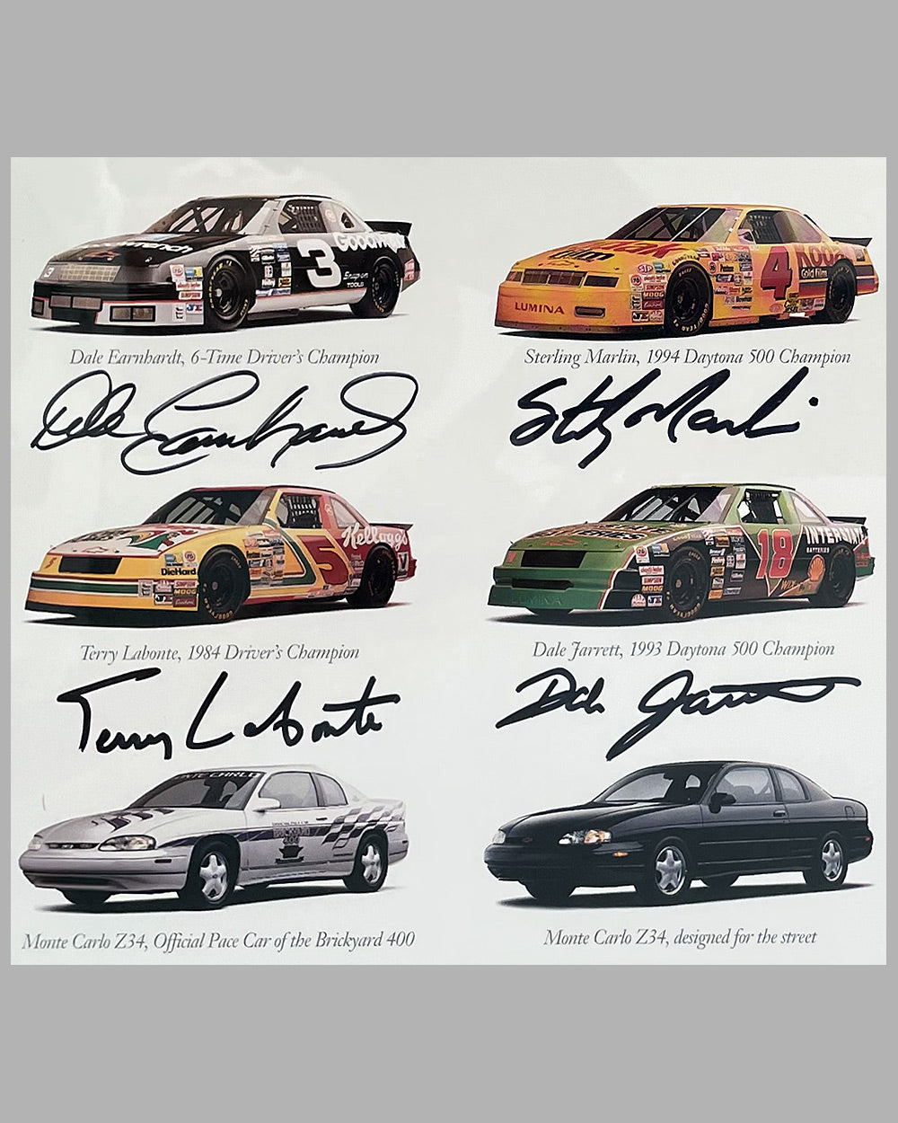 Brickyard 400 Inaugural Race ad copy, August 6, 1994, autographed by Jeff Gordon and 7 other drivers 3