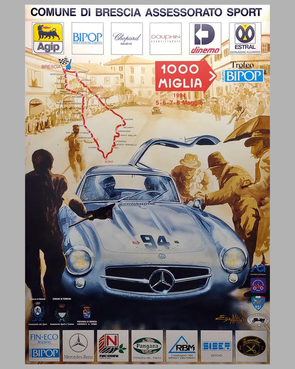 1994 Mille Miglia original poster by Enzo Naso