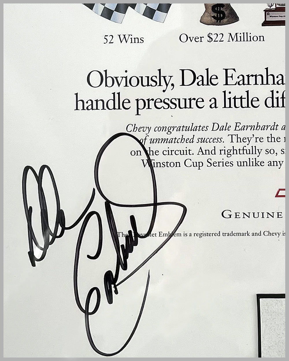 1995 Chevrolet ad copy autographed by Dale Earnhardt and Richard Childress 3