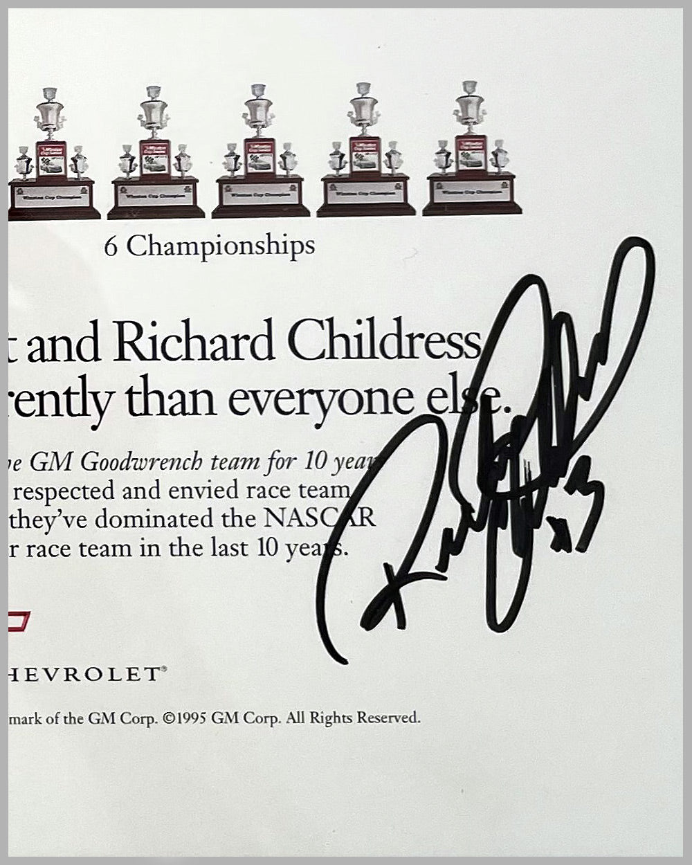 1995 Chevrolet ad copy autographed by Dale Earnhardt and Richard Childress 4