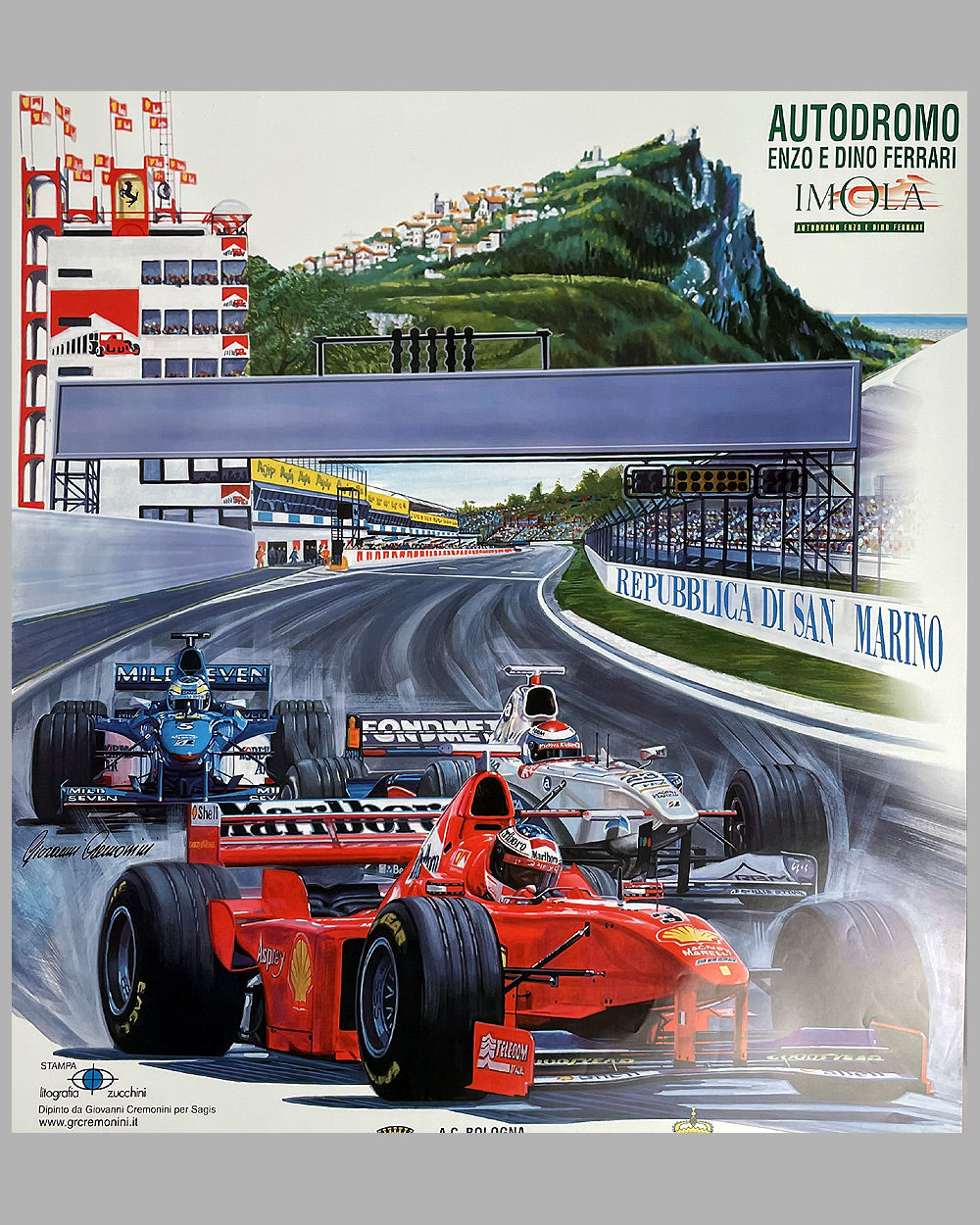 19th Grand Prix of San Marino at Imola official race poster by Giovanni Cremonini, 1999 2