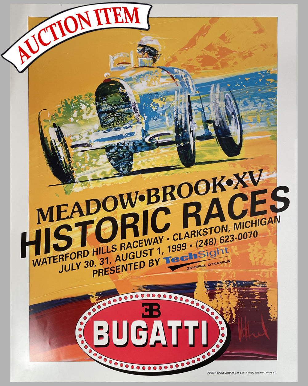 1999 Meadowbrook Historic Race official poster featuring Bugatti