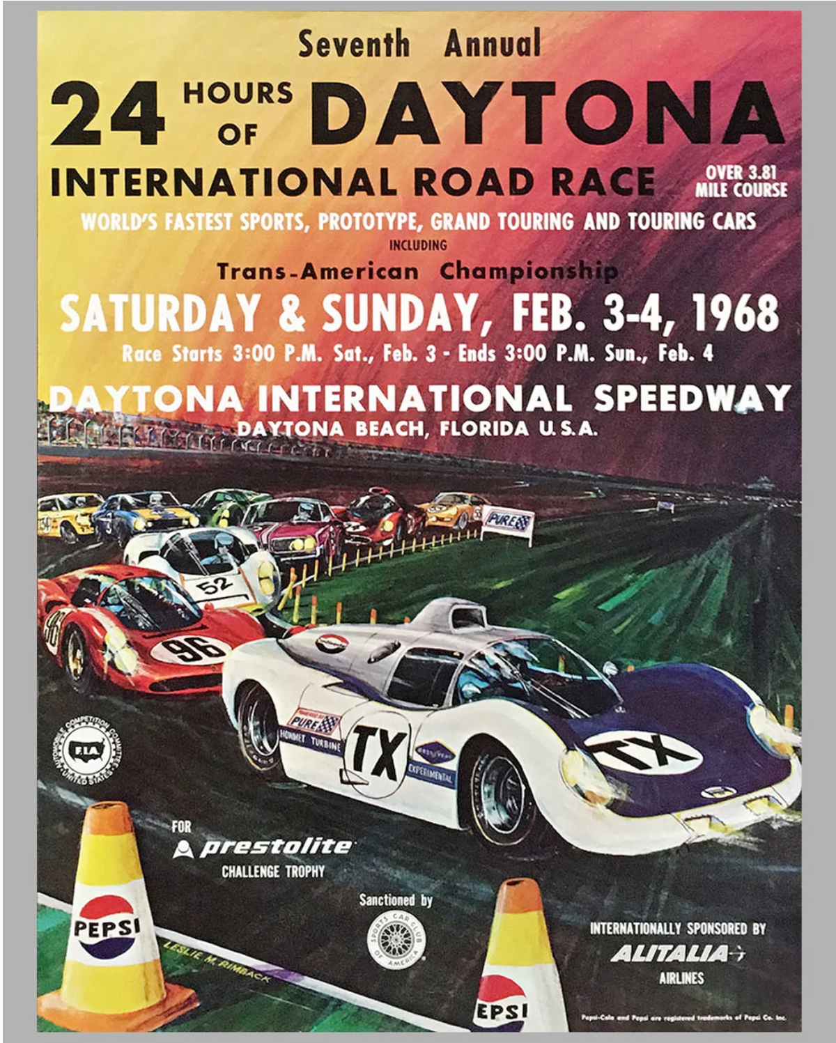 1968 24 hours of Daytona original race poster