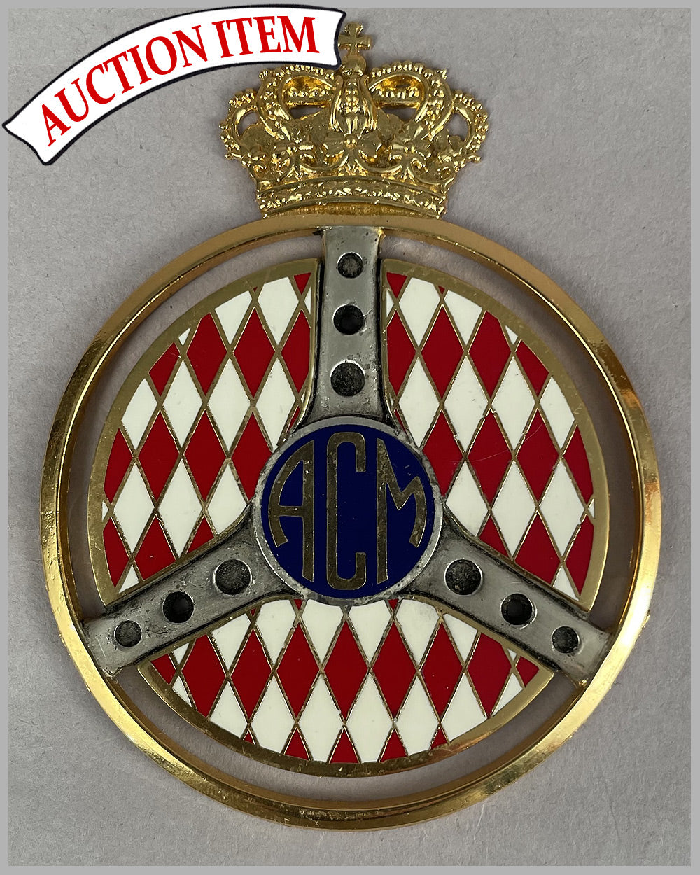 ACM (Automobile Club of Monaco) grill or dashboard badge by Drago, Paris