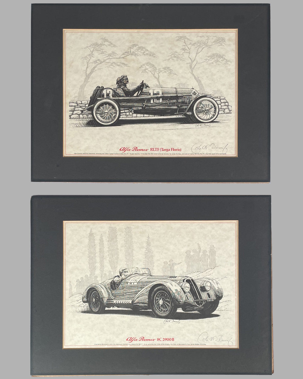 Two Alfa Romeo prints by John Barnes Jr. of Cavallino fame, 1970’s