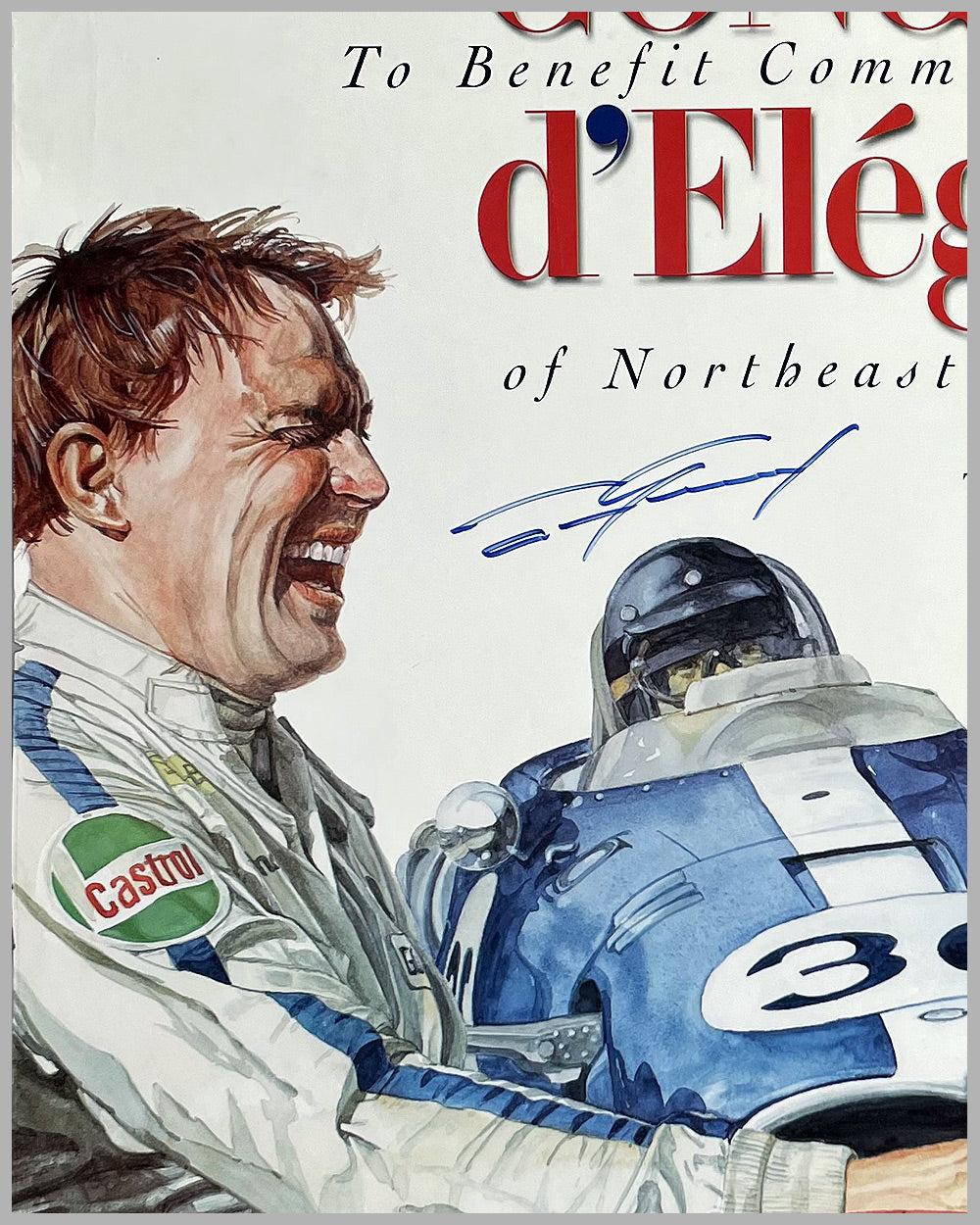 2002 Amelia Island Concours poster by Chuck Queener, autographed by Gurney 2