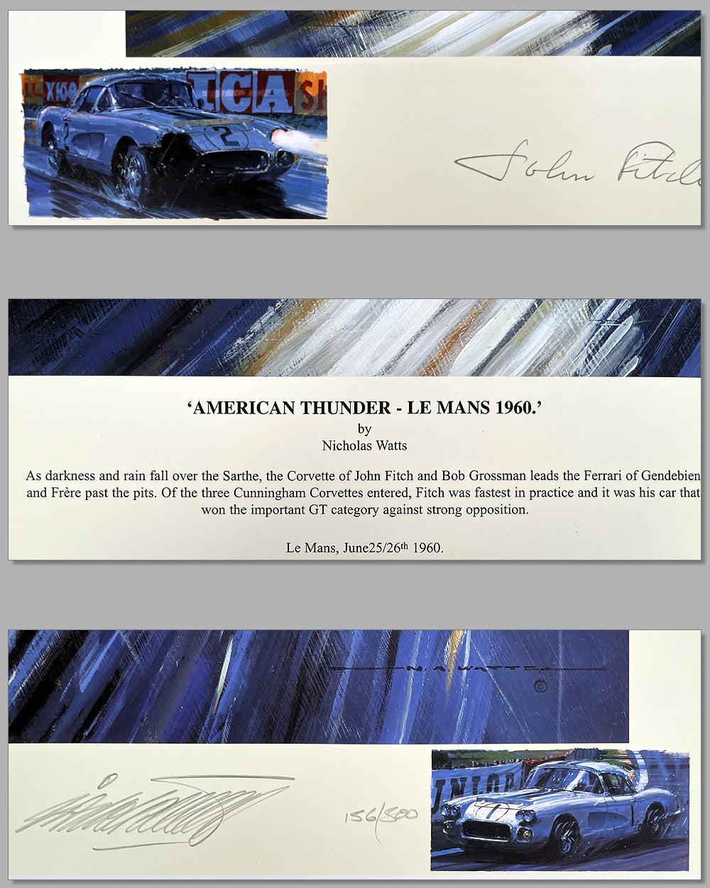 American Thunder - Le Mans 1960 print by Nicholas Watts, autographed by Fitch 4