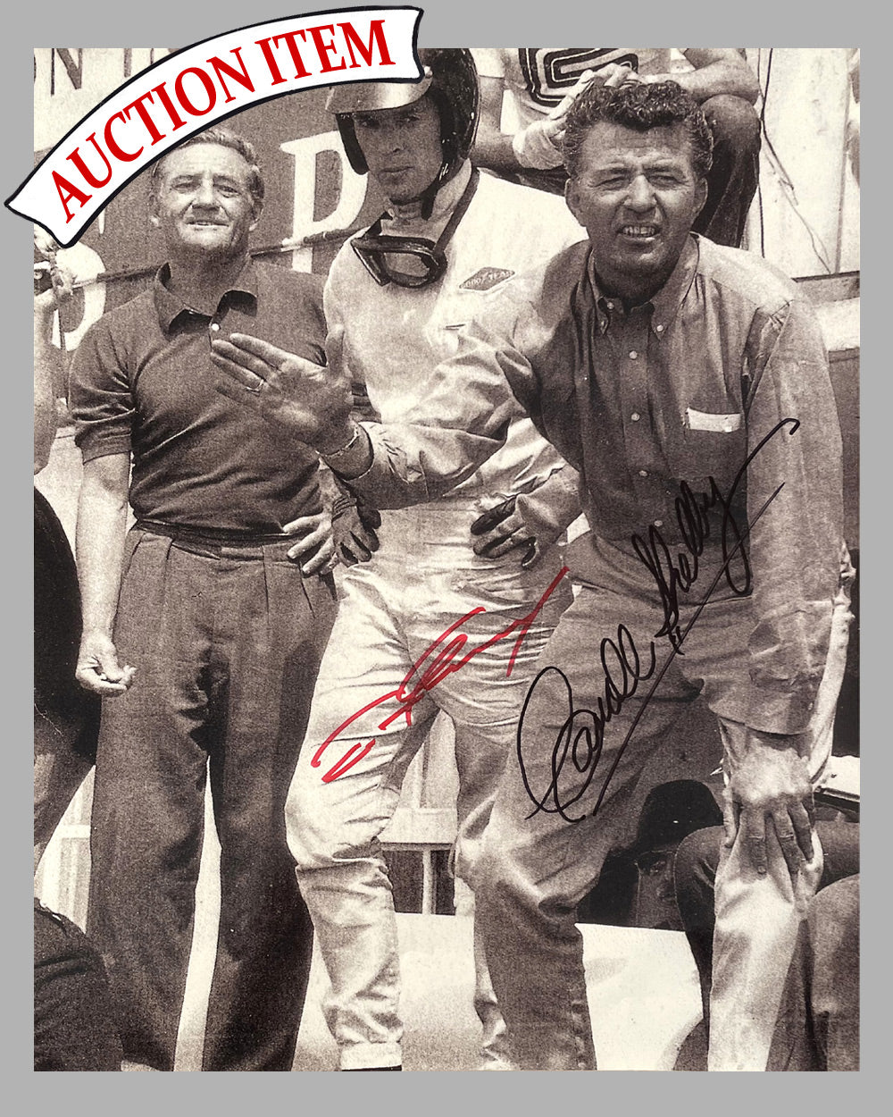 Americans at Le Mans mid 1960’s b&w photograph, autographed by Gurney & Shelby