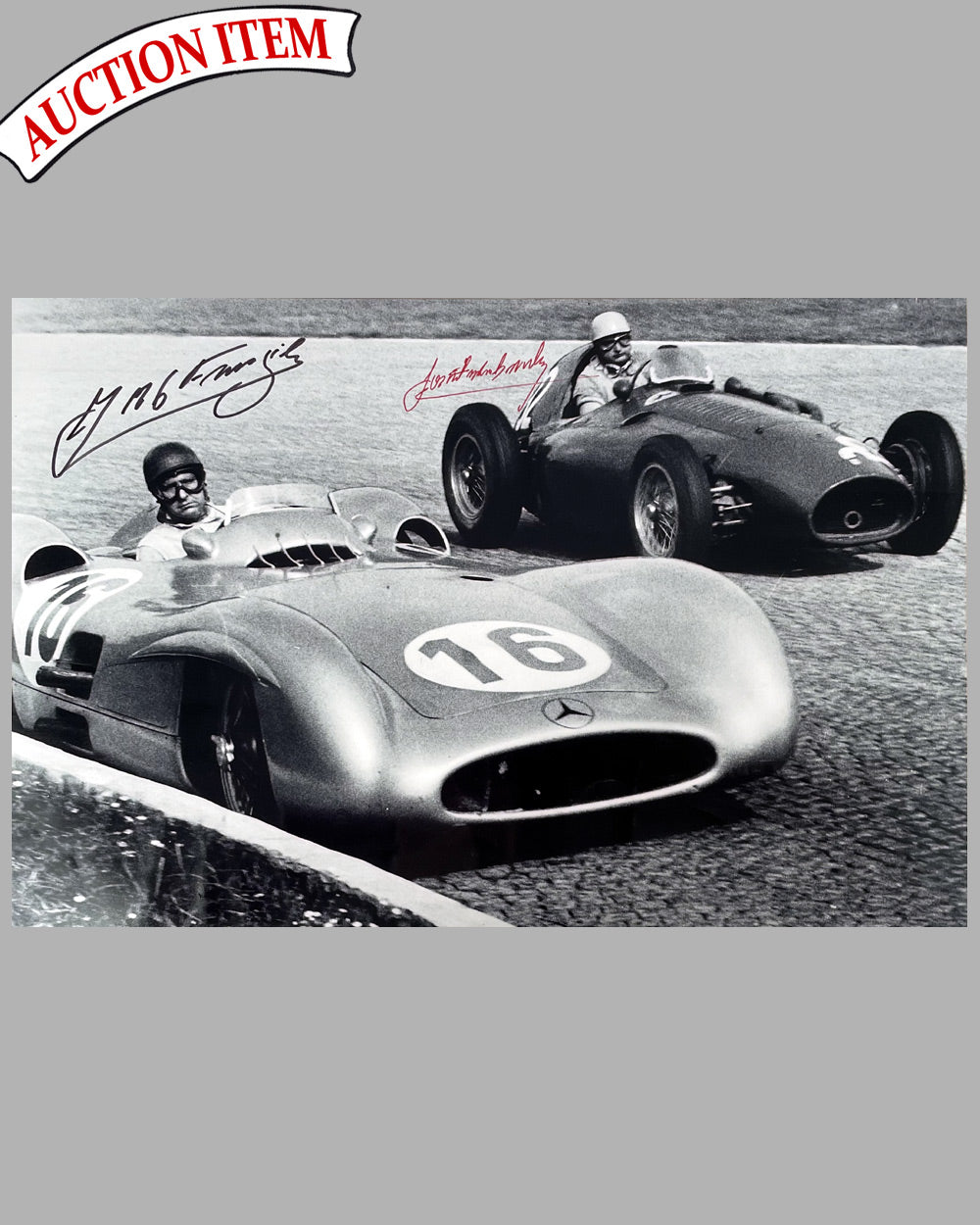 The Argentinian Battle b&amp;w photograph by Fernando Gomez, autographed by Fangio and Gonzalez