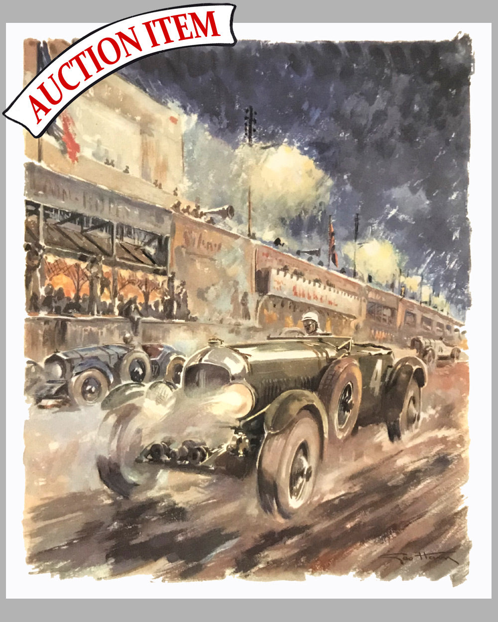 Bentley at Le Mans 1930, 1980's print by Geo Ham