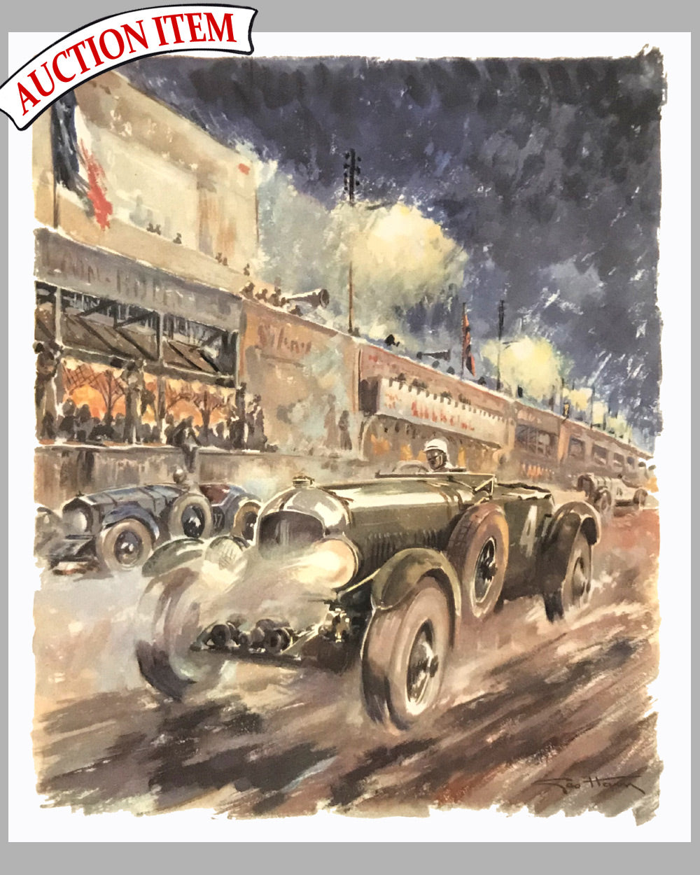 Bentley at Le Mans 1930, 1980's print by Geo Ham, France