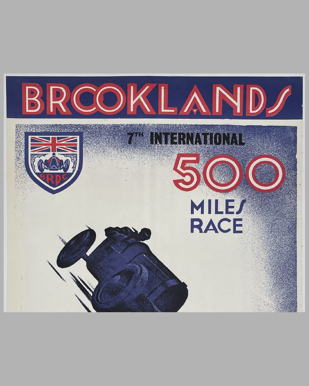 1935 Brooklands 500 official race poster by Roy Nockolds, reproduced in 1966 in the U.K. 2