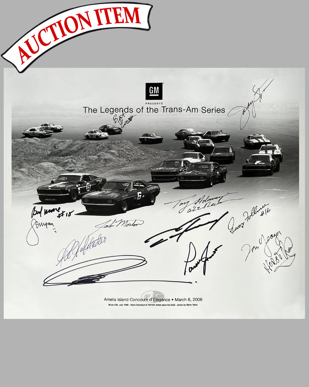 The Legends of the Trans Am series print photographed by Barry Tenin, autographed by many drivers