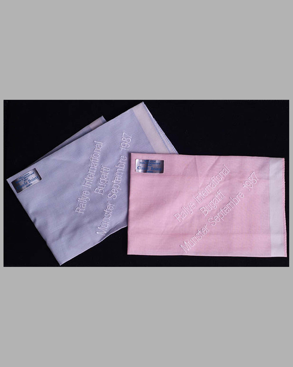 Two Bugatti International Rally handkerchiefs from the collection of René Dreyfus