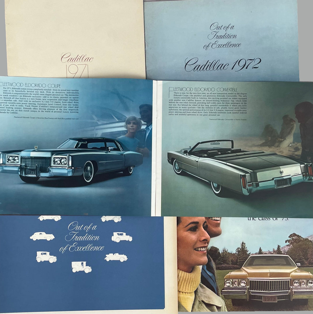 12  1970’s Cadillac factory sales brochures + 3 dealer brochures