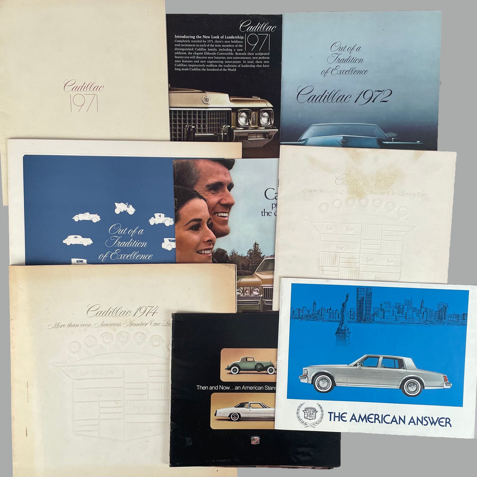 12  1970’s Cadillac factory sales brochures + 3 dealer brochures