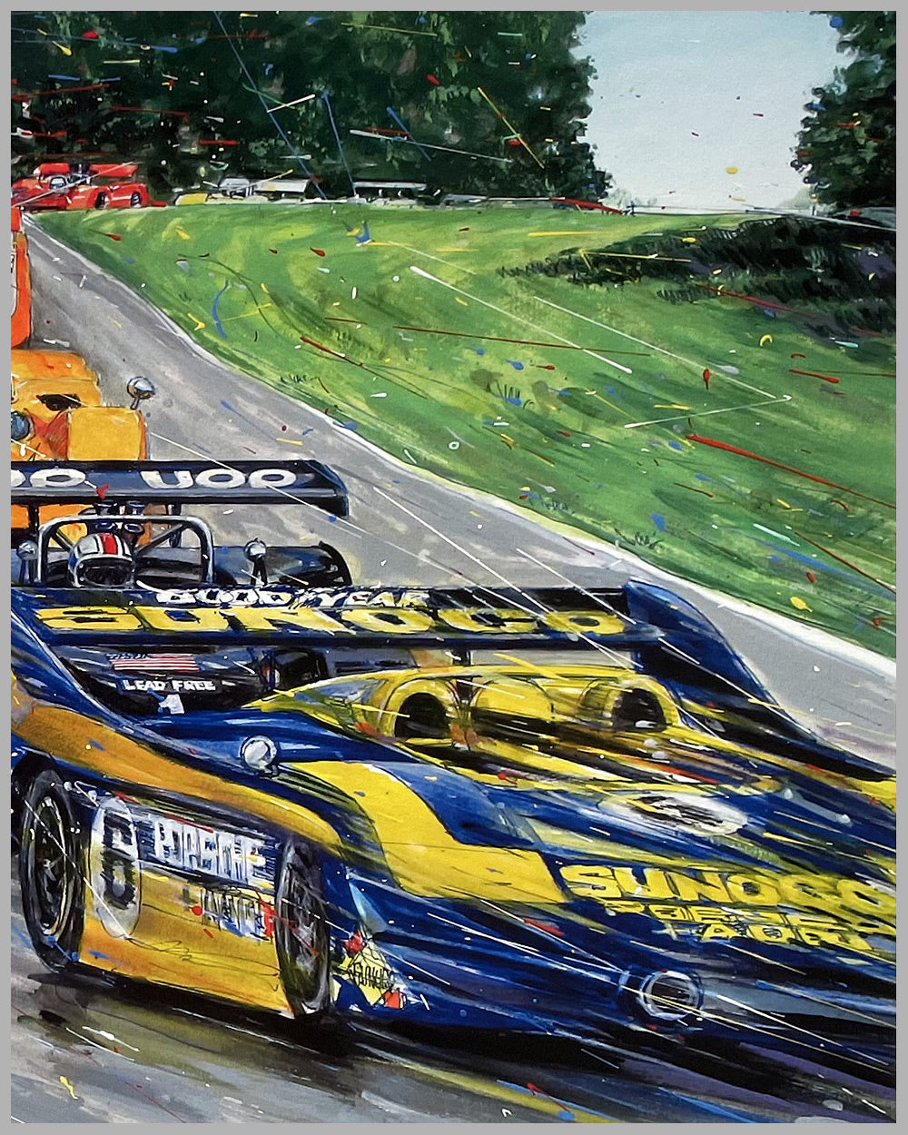 Can Am Reunion serigraph by Randy Owens, 2006, hand autographed by 6 drivers 2