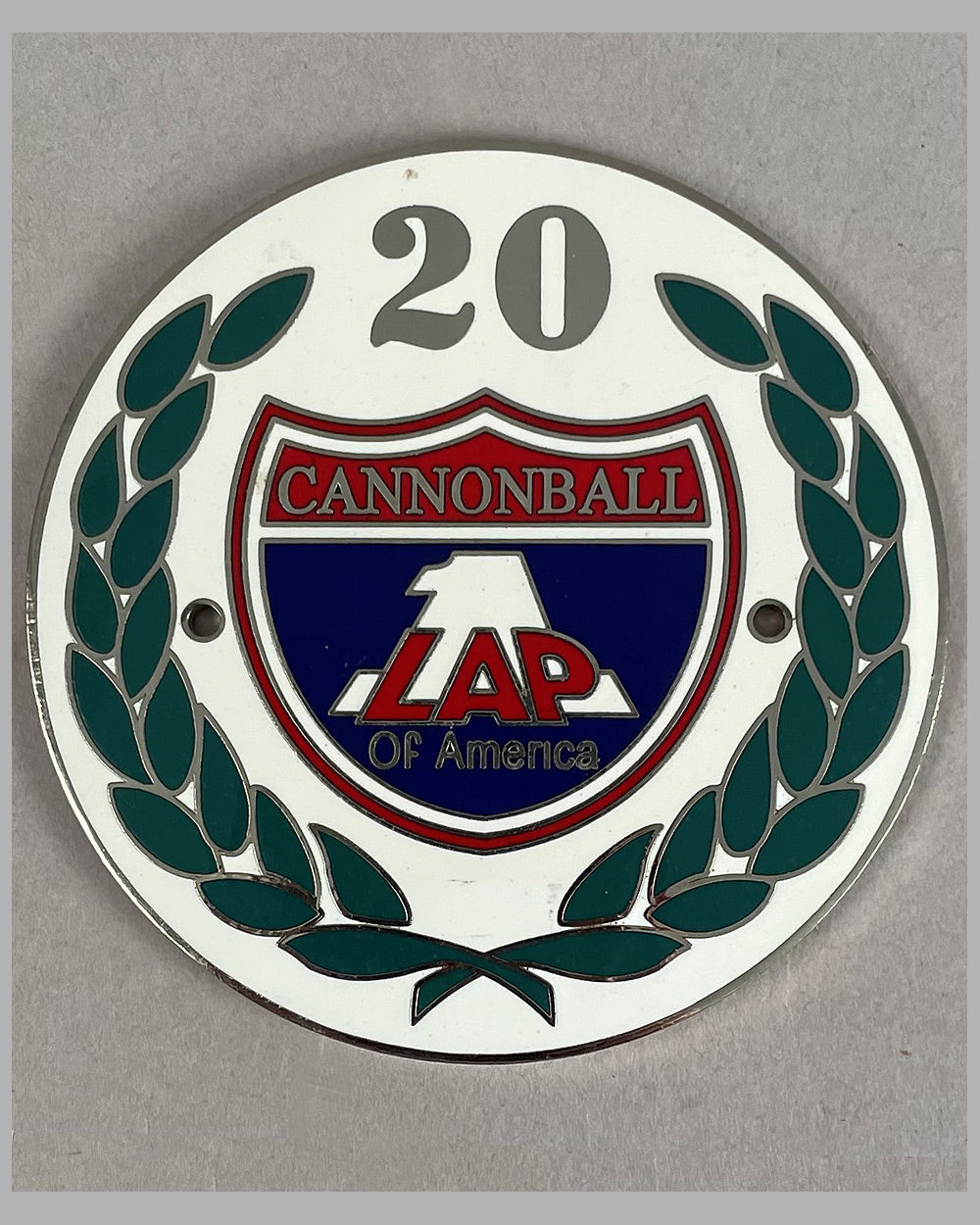 Cannonball Rally 1 Lap of America 20th Anniversary grill or dashboard badge