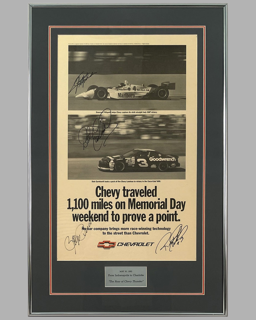 Chevrolet ad copy published in small quantity, autographed