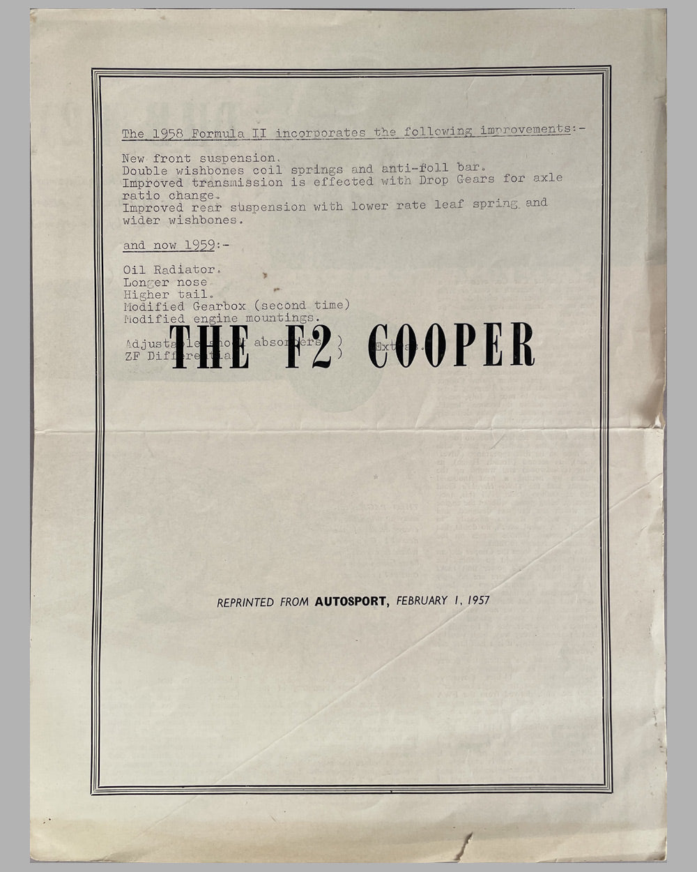 Cooper F2 original factory brochure 2