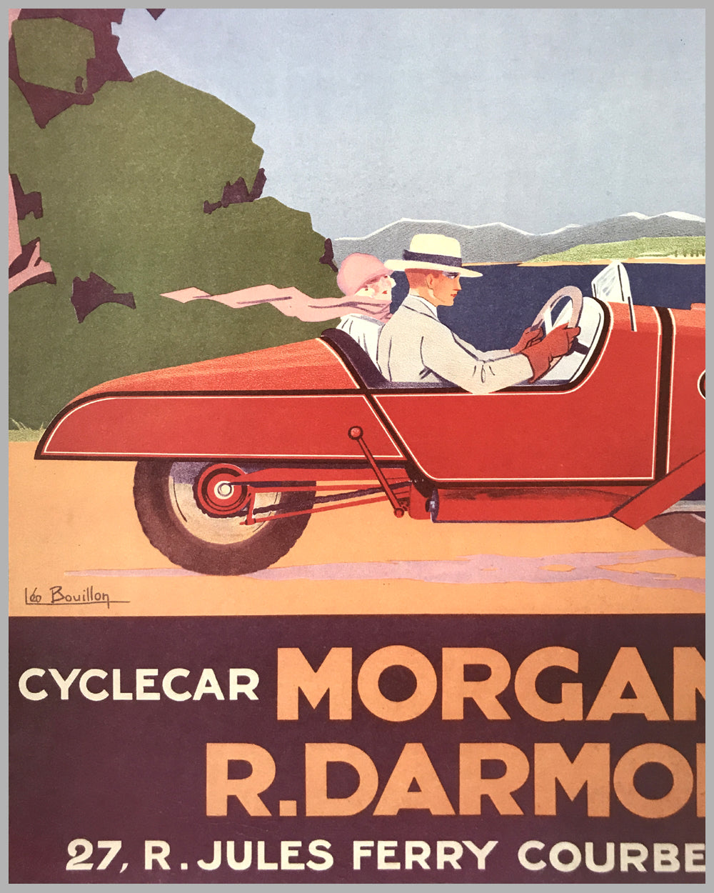 Cyclecar Morgan advertising poster by Leo Bouillon, France 2