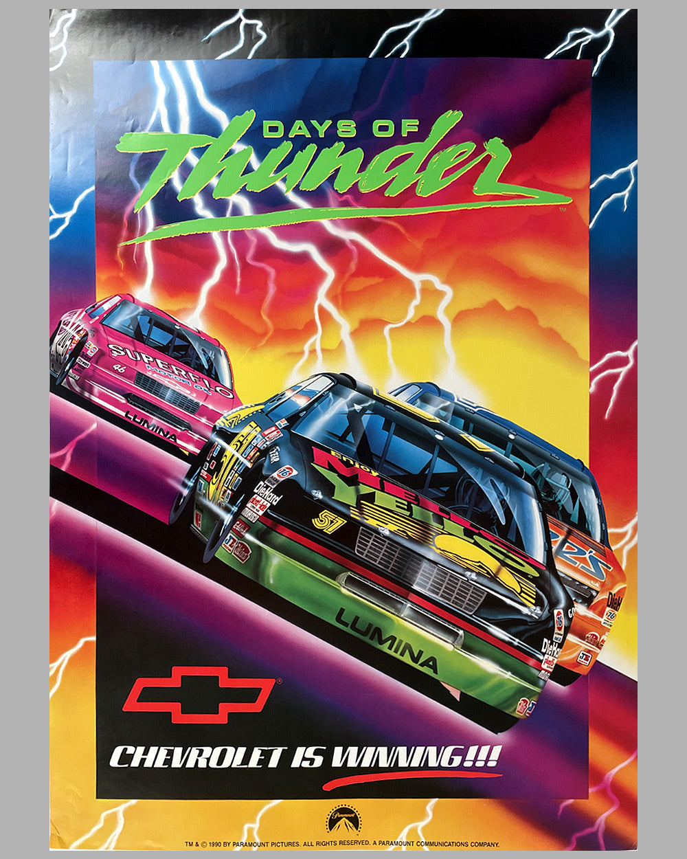 Days of Thunder movie poster by Paramount Pictures, 1990, starring Tom Cruise