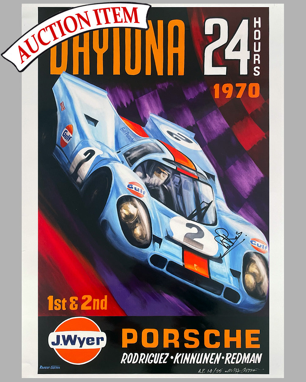 Daytona 24 Hours 1970 photographic print by Robert Carter, autographed by Brian Redman