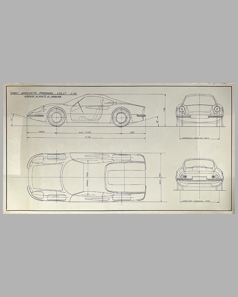 Dino Berlinetta 206GT blueprint from Pininfarina